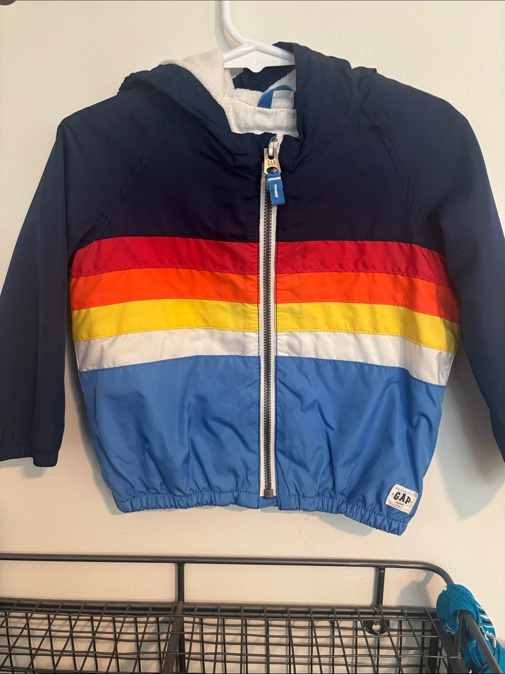 GAP Navy Hooded Jacket with Rainbow Chest Stripes
